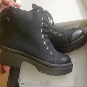 Torrid Black Canvas Lug Sole Boots Size 10